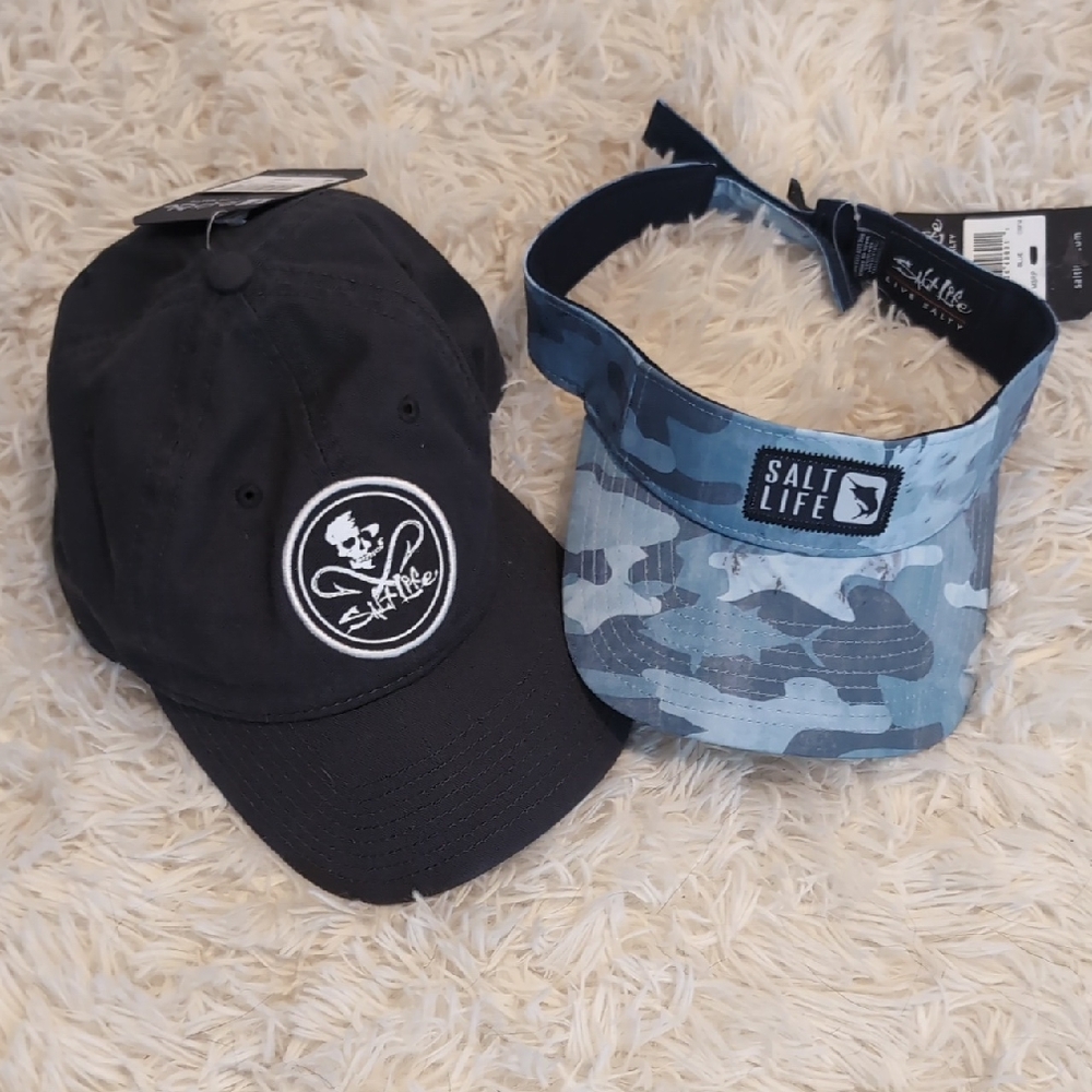 Salt Life Black Cap and Blue Camo Visor